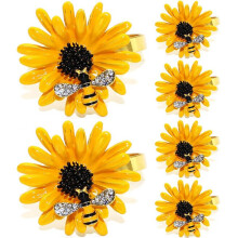 6PCS Napkin Rings Sunflower Metal Napkin Rings Holder Fall Napkin Rings for Dinner Wedding Christmas Thanksgiving