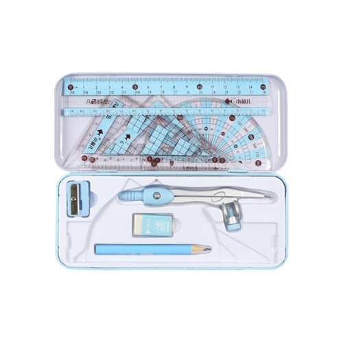Math Geometry Kit 8Pcs Student Supplies Protractor for Drawings  blue