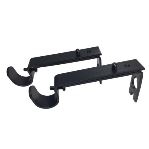 2 Pieces Adjustable Metal Curtain Pole Rod Wall Bracket Hook Holder Bl