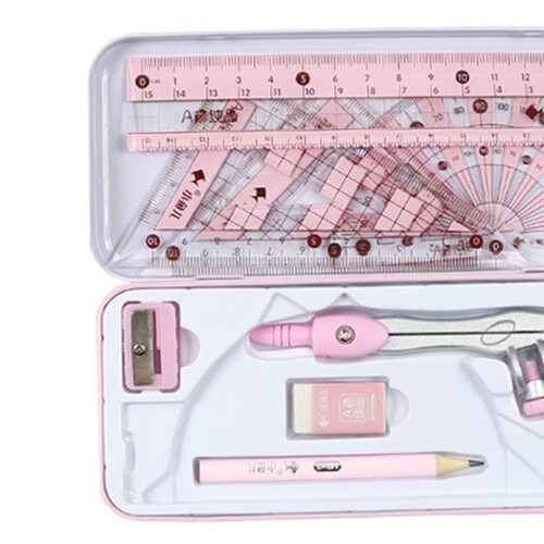 Math Geometry Kit 8Pcs Student Supplies Protractor for Drawings  pink 2