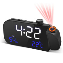 Projectiewekker met FM-Radio voor Slaapkamer, 270 Draaibare Digitale Klok, 7 Inch Groot LED-Display, Dubbele Alarmen