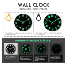 12inch Wall Clocks Glow in the Dark Clock Silent Wall Clock Non Ticking Night Lights Luminous Wooden Vintage Wall Clock