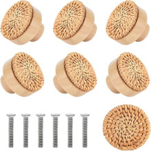 8PCS Rattan Rattan Woven Round Wooden Handle Handle Cabinet Door Rattan Woven Wooden Handle Single Hole Log Color Handle