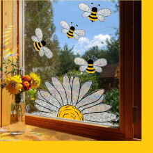 Cute Bee Style Glass Sticker, Bee Window Decal - Stained Glass Window Sticker, Glass Window Sunflower Window Decal