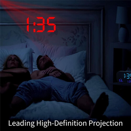 Despertador de Projeção com Rádio FM para Quarto, Relógio Digital Giratório de 270, Display LED  de 7 Polegadas, Alarmes Duplos 1