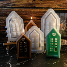 House Candle Holder Silicone Mold DIY Handmade Window Houses Plaster Concrete Resin Candlestick Casting Molds M