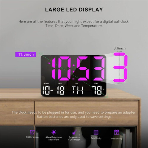 Digital Clock, Digital Wall Clock with Remote Control,LED Clock Large Display with Date Week Temperature for Living Room 1