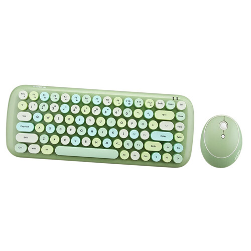 Wireless Keyboard Mouse Combo Quiet Cute Round Slim Key for Laptop Gre