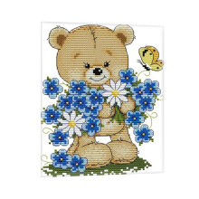 Pre-printed Bear Flowers Cross Stitch Kit Hand Needle crafts 22 x 26cm