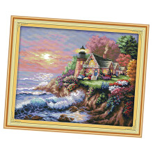Stamped Cross Stitch Kit Seaside lighthouse Patterns For Beginners 56