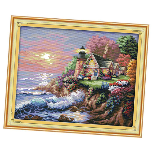 Stamped Cross Stitch Kit Seaside lighthouse Patterns For Beginners 56