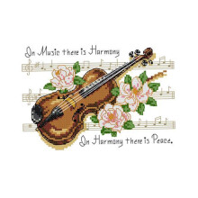 Pre-printed Violin Note Flower Cross Stitch Kit Needlecrafts 32 x 24cm