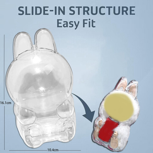 Clear Acrylic Display Case for LABUBU Cola Sitting Dolls, Dustproof Protective Box with Strap 1