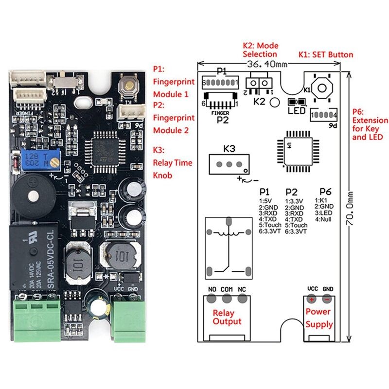 2X K215+R503 Normally Open Relay Self-Locking Fingerprint Control Board ...