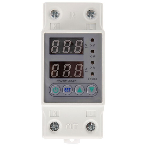 Din Rail Dual Display Adjustable over Voltage Current and Under Voltage Protective Device Protector Relay 60A 220V 230V 1