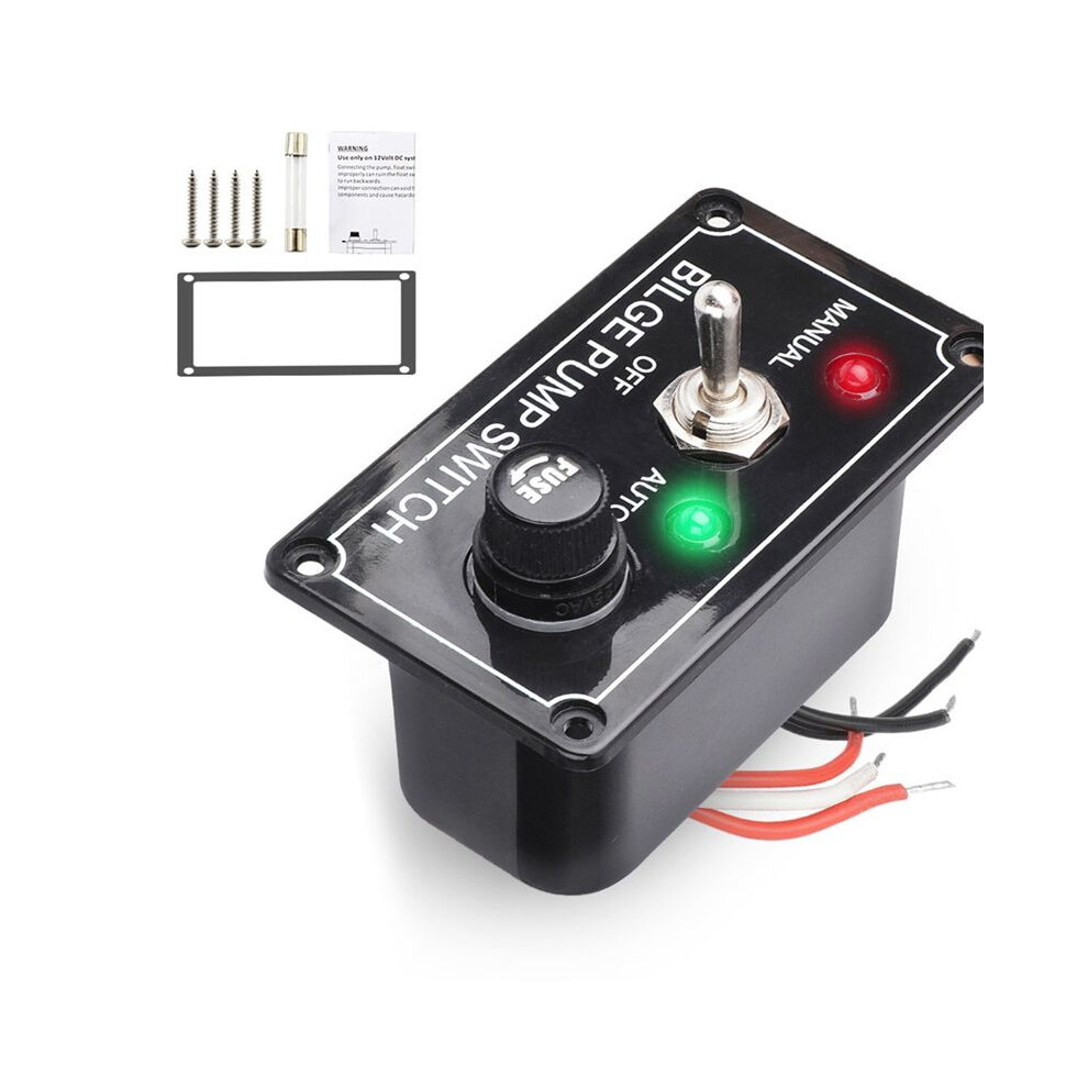 12V Fused Marine Bilge Pump Panel With Led Indicator Light Manual/Off/Auto 3-Way Toggle 4714127584058