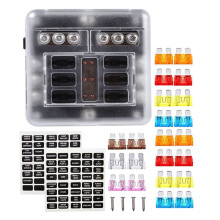12V Fuse Block,Waterproof Boat Fuse Panel with LED Warning Indicator Proof Cover-6 Circuits with Negative Bus Fuse Box