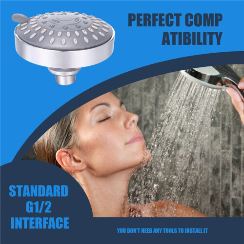 Shower , High Pressure 5 Settings Showerhead with Adjustable Swivel  Joint 2