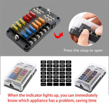 12V Fuse Block 12 Circuit Fuse Box Kit,with LED Indicator with Negative Marine Fuse Box for Dc12-24V Car Boat RV Truck