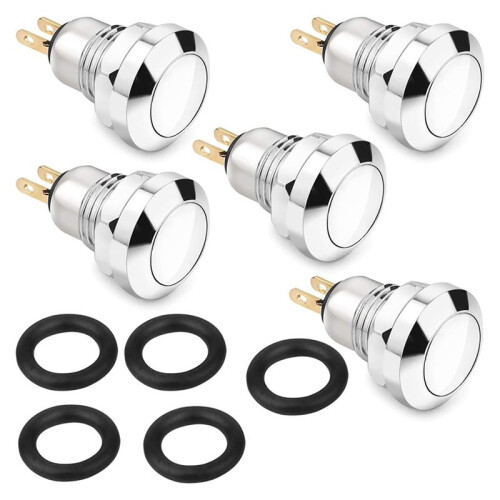Momentary Push Button  Waterproof Silver Dot 8mm  Round DC36V/2A Self Reset for Power Start Doorbell