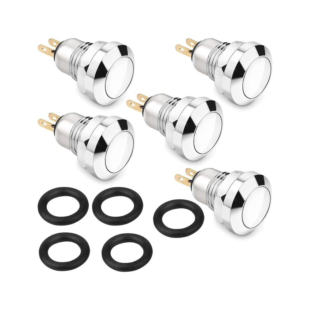 Momentary Push Button Waterproof Dot 8Mm Round Dc36v/2A Self Reset For Power Start Doorbell Silver 4714047162077