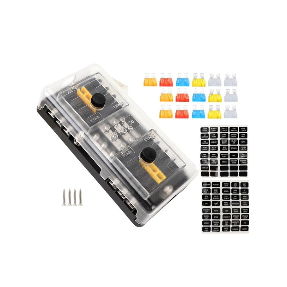 16 Way Fuse Block Blade Fuse Box 12 Circuit Fuse Holder Fuse Block With Negative Bus Dustproof Cover Sticker Labels 6033967298887