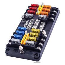 16 Way Fuse Block Blade Fuse Box 12 Circuit Fuse Holder Fuse Block with Negative Bus Dustproof Cover Sticker Labels