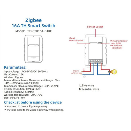 For Tuya Zigbee   with Temperature Sensor 16A 3000W Wireless   for Alexa  Home Yandex Alice 2