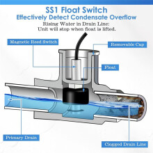 SS1 Condensate Overflow , SS1 Float T Shape with 3/4 Inch Adaptor & 6FT Wire, for Rectorseal 97632