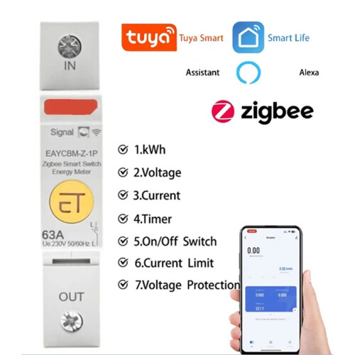 1P TUYA APP Zigbee Metering Protector   Power Consumption KWh Meter Circuit Breaker  Relay 2