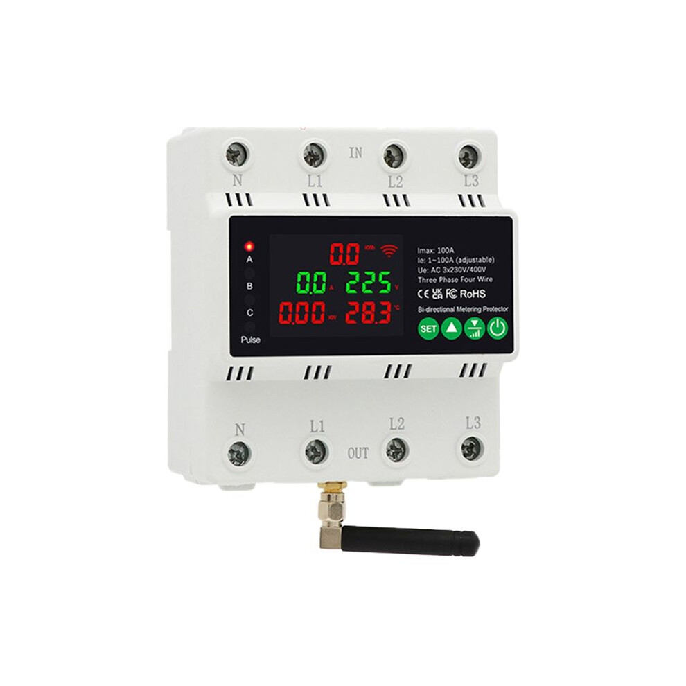 3Phase 4Wire 380V 100A Tuya Wifi Bi-Directional Power Kwh Meter Auto-Reclosing Over Under Voltage Protector Exogio