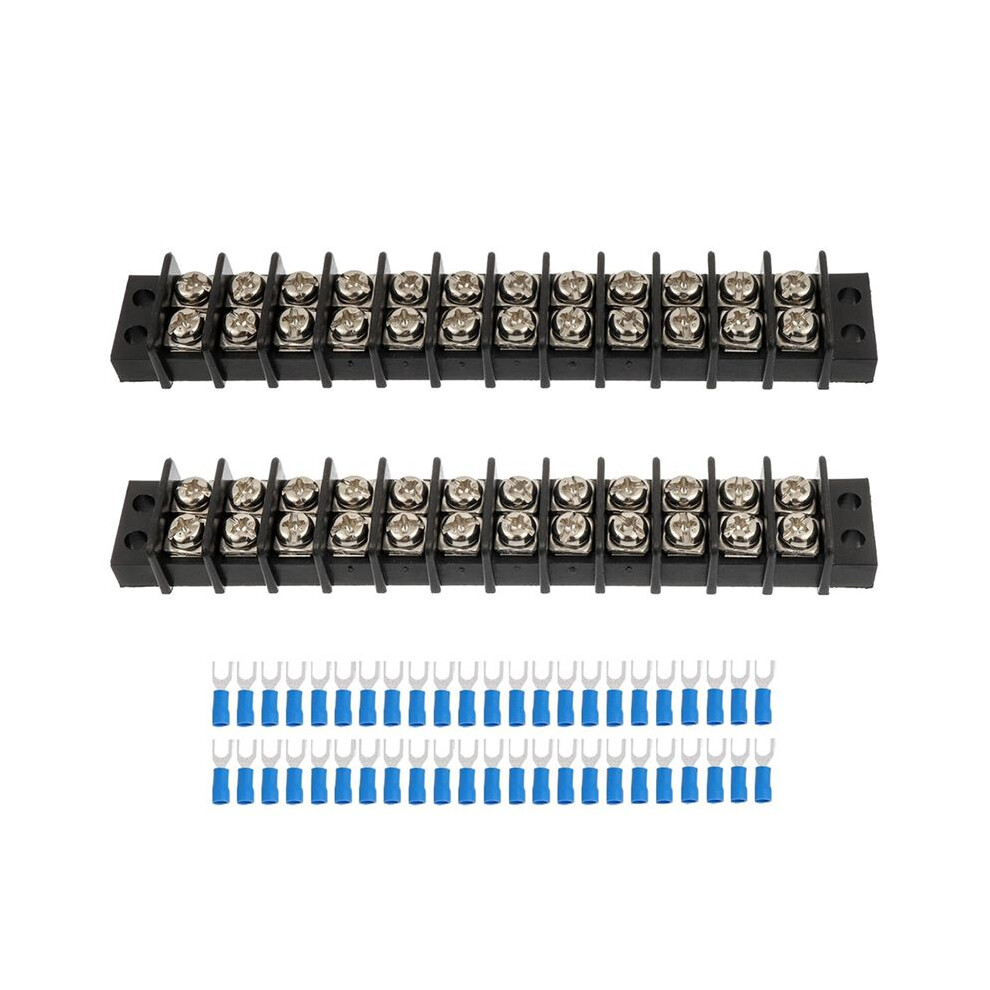 2Pcs 12 Circuits 12 Positions Terminal Block 20-30A 200-450V Dual Row Screw Terminals Strip 6033875100449