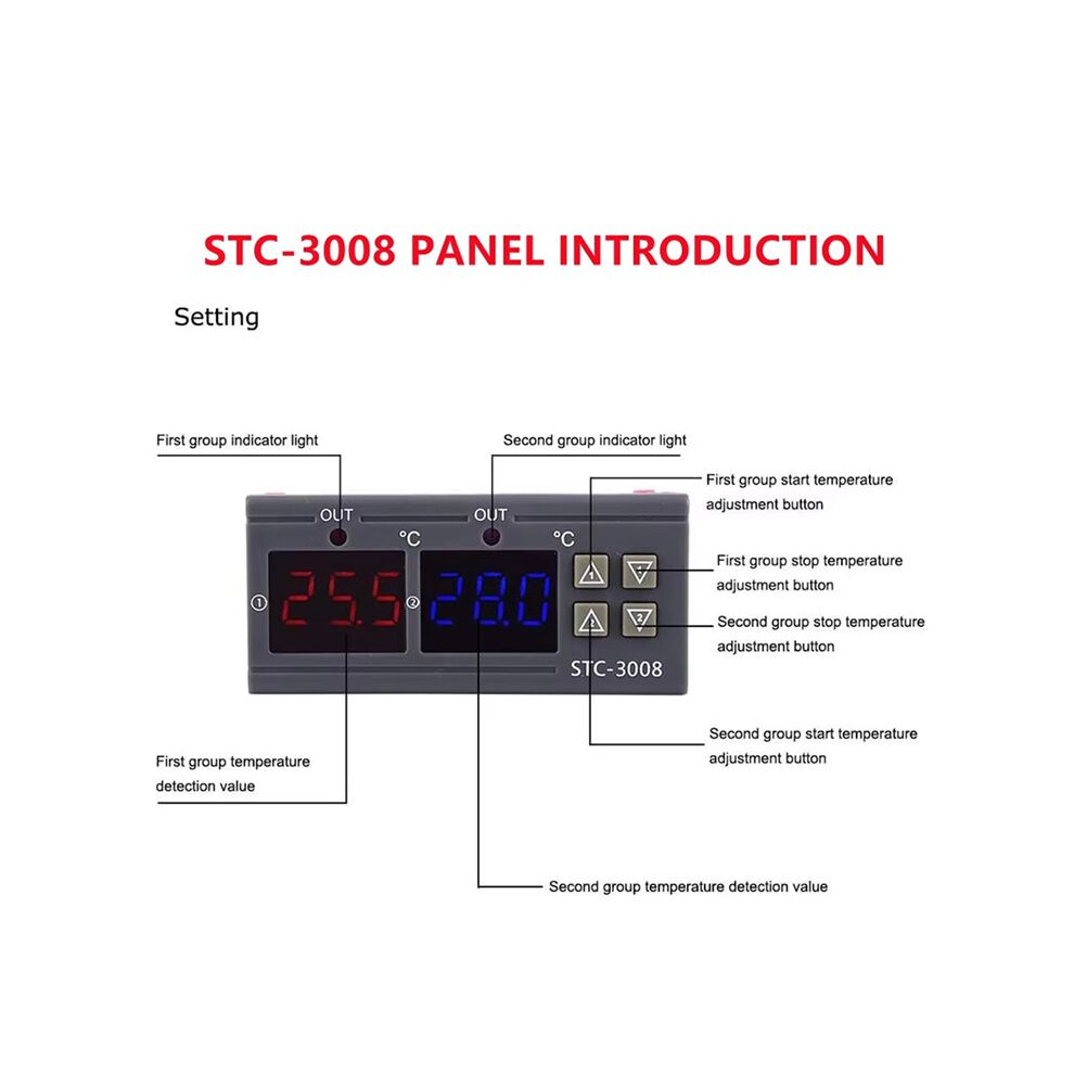 Dual Digital Stc-3008 Temperature Controller Two Relay Output Thermostat Heater With Probe Temperature Controller,B 6033767504201