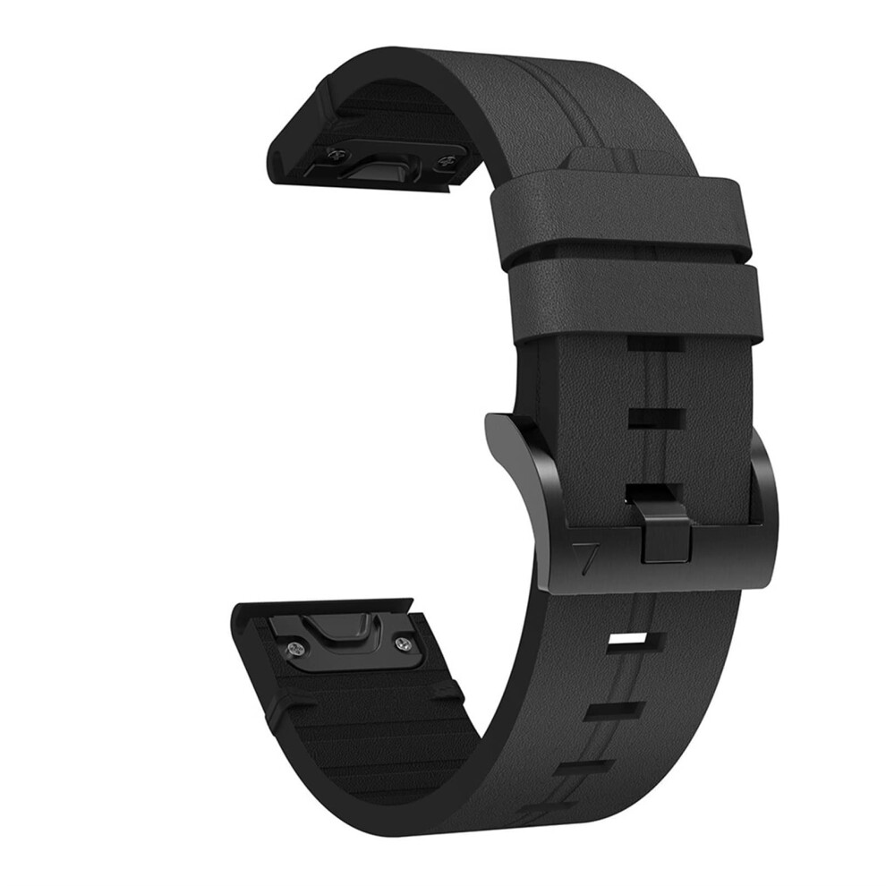 Quickfit 22Mm Leather Watch Band For Garmin Fenix 5 935 945, Comfortable Secure Replacement Strap Black 9073542815433