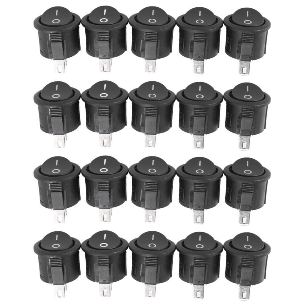 20 Pcs Spst Black Button /Off Round Rocker Ac 6A/125V 3A/250V 6033767508360