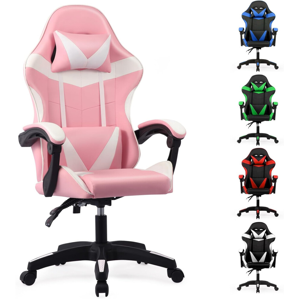 Lishetimig Ergonomic Gaming Chair W/ Lumbar & Headrest Pink