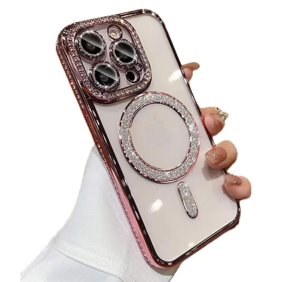 Case With Camera Lens Protection, Shockproof Clear Glitter Diamond Cover For Magsafe Iphone 15 Plus Pink 9073542369462