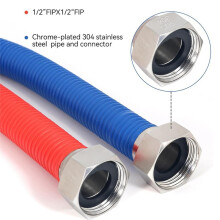 24 Inch Roestvrijstalen Gegolfde Boileraansluiting, 1/2 Inch FIP X 1/2 Inch FIP, Boilerslang, Kleurcode voor Warm en Koud