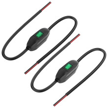 Inline Cord 12V 24V/3A Toggle /Off Rocker Button with Prewire Both End Green LED for Lamp 0.5M 2PCS