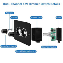 12V RV LED Dimmer , 2 Gang PWM RV LED Dimmer, for Travel Trailers, Marine, Van, Trucks
