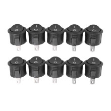 10 Pz Interruttore A Bilanciere SPST Rotondo Nero  / Off AC 6A/125V 3A/250V