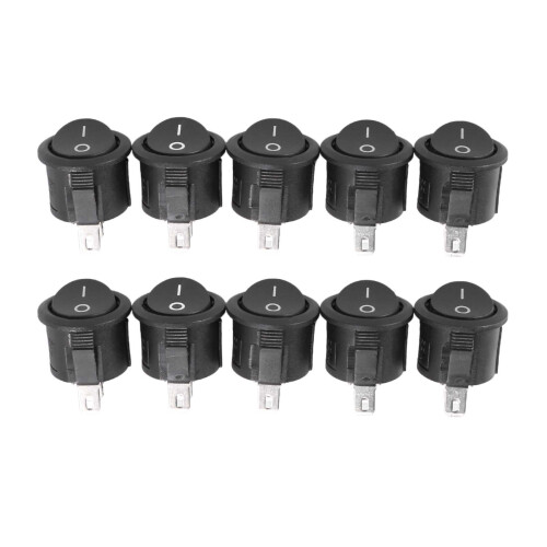 10 Pcs SPST Black Button /Off Round Rocker  AC 6A/125V 3A/250V