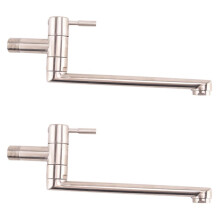 2X Faucet 180 Degree Rotation Sink Mop Pool Tap Stainless Steel Lengthened Wall Mounted Single Cold Water Faucets