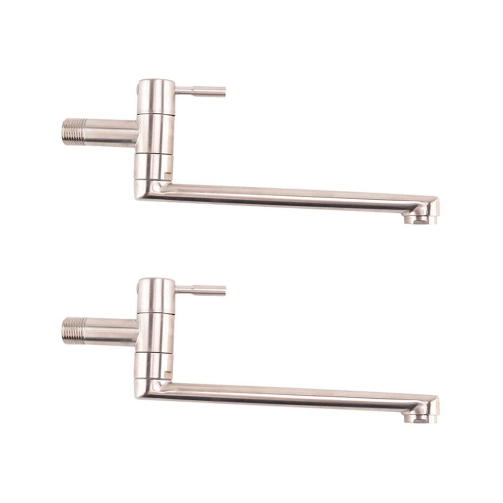2X Faucet 180 Degree Rotation Sink Mop Pool Tap Stainless Steel Lengthened Wall Mounted Single Cold Water Faucets 4711378593266