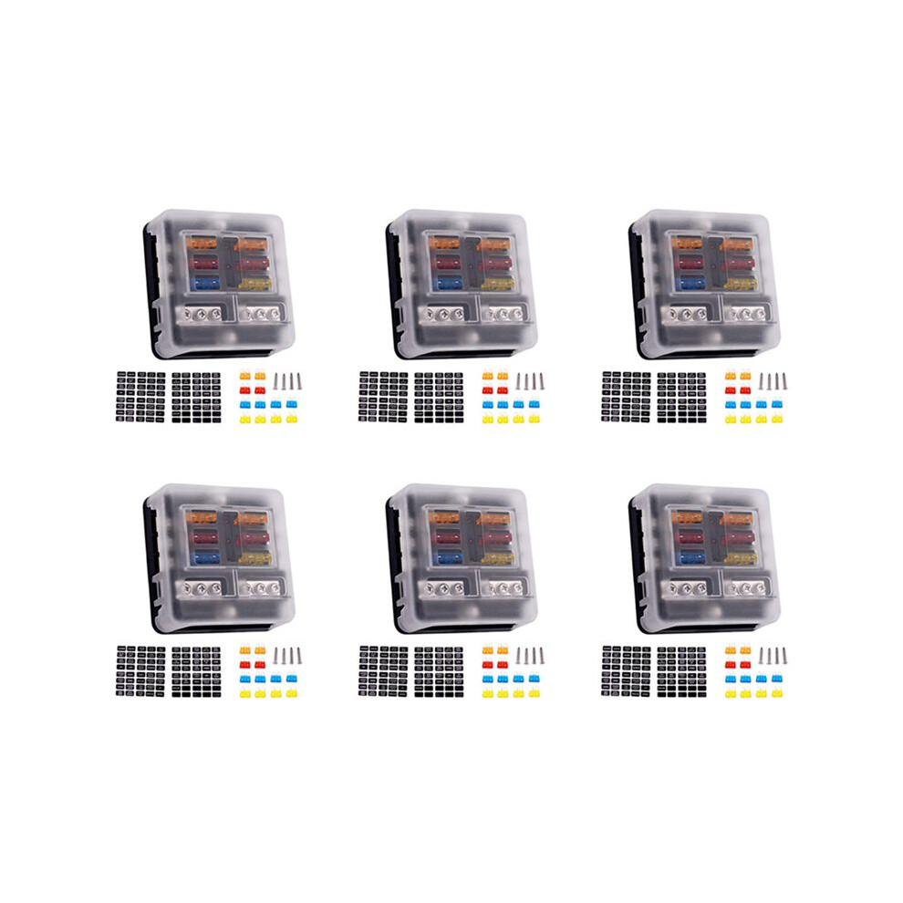 6X 6-Way Waterproof Fuse Block,With Led Indicator 12 Circuits With Negative Marine Fuse Box For 12/24V Car Rv Truck 4713191198932