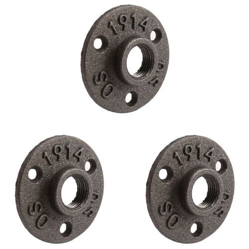 3pcs 1/2 Inch Black Cast Iron Pipe Fittings Floor Flange BSP Threaded