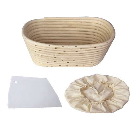 Oval Banneton Proofing Basket for Sourdough Bread with Linen Liner, Artisan Spiral Pattern 2