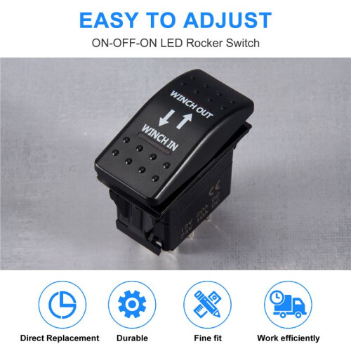 12V 20A Winch In Winch Out -OFF- Rocker  7 Pin LED RED 1