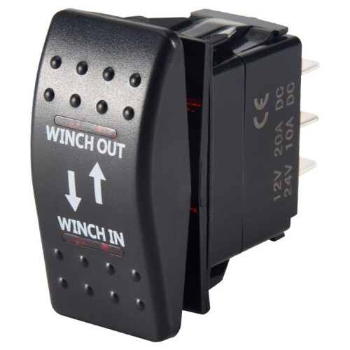 12V 20A Winch In Winch Out -OFF- Rocker  7 Pin LED RED