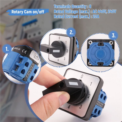 8 Terminals 5 Positions Master Control Rotary Cam  20A Black+ 2